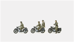 Preiser 16598 HO Former German Army WWII Motorcycle Troops Motorcycle Crew w/BMW R 12 Motorcycles Unpainted
