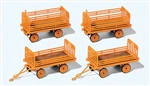 Preiser 17128 HO Baggage Trailer for Electric Baggage Cart Kit German Federal Railroad DB Era IV Pk 4