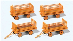 Preiser 17128 HO Baggage Trailer for Electric Baggage Cart Kit German Federal Railroad DB Era IV Pk 4