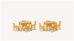 Preiser 17218 HO Table & Chairs 2 Tables & 8 Chairs Natural Wood