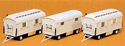 Preiser 20005 HO Modern Circus Wagon Set Plastic Kits Performers Trailers Pkg 3 Undecorated