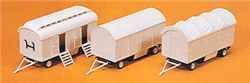 Preiser 20008 HO Modern Circus Wagon Set Plastic Kits Equipment Carriers Pkg 3 Undecorated