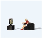 Preiser 28259 HO In Front of the TV Seated Figure, Chair, TV on Stand