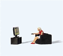 Preiser 28259 HO In Front of the TV Seated Figure, Chair, TV on Stand
