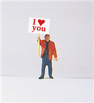 Preiser 29039 HO Individual Figure Pedestrian Man w/I Love You Signboard