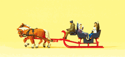 Preiser 30420 HO Tourists in the Sleigh Sleigh w/Driver Passengers & 2 Horses
