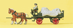 Preiser 30446 HO Farm Equipment Horse-Drawn Wagon w/Tarp & 2 Figures