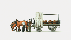 Preiser 30449 HO Working People Farm Wagon w/Vegetable Baskets Horses & Figures