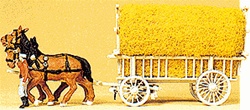 Preiser 30477 HO Horse-Drawn Wagon Hay Wagon w/Driver & Load
