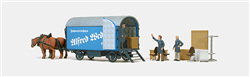Preiser 30494 HO Working People Moving Wagon with 2 Horses, Figures & Accessories