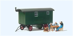 Preiser 33263 HO Wood Construction Wagon with 3 Workers on Break at Table Assembled Green Trailer