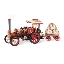 Robotime LKA01 Steam Engine Tractor with Trailer Kit Motorized Mechanical 3D Puzzle