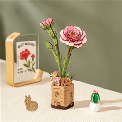 Robotime TW051 Pink Carnation Laser-Cut Wood Kit 3D Wooden Puzzle