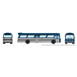 Rapido 573096 N 1959-1986 GM New Look-Fishbowl Bus with Working Headlights Assembled Blue, Silver