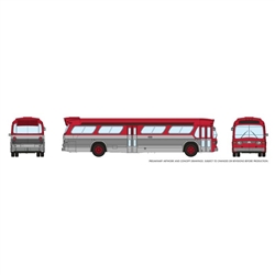 Rapido 573097 N 1959-1986 GM New Look-Fishbowl Bus with Working Headlights Assembled Red Silver