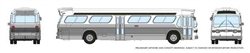 Rapido 573098 N 1959-1986 GM New Look-Fishbowl Bus with Working Headlights Assembled White Silver