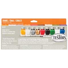 Testor 281231 All-Purpose Enamel Paint Set for Craft and Hobby 8 Colors, Thinner, 1 Brush, Mixing Tray