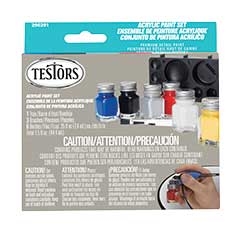 Testor 290291 Acrylic Primary Paint Set 6 Colors, 3 Brushes, Mixing Tray