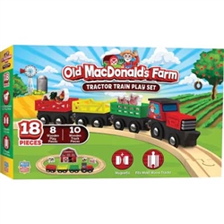 Train Enthusiast 423174 Old MacDonald's Farm Tractor Train Play Set 8 Wood Play Pieces 10 Wooden Track Sections