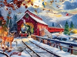 Train Enthusiast 77123 Winter Creek Covered Railroad Bridge Jigsaw Puzzle 1000 Pieces 20 x 27" 50.8 x 68.6cm