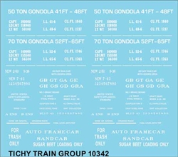 Tichy 10342N N Railroad Decal Set Generic 41' 48' 52 and 64 Steel Gondola Data White lettering 293-10342N