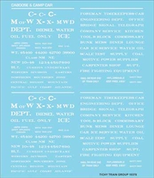 Tichy 10378 HO Railroad Decal Set Maintenance-of-Way and Camp Car Data