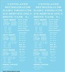 Tichy 10386 HO Railroad Decal Set Generic 36' 40' and 50' Refrigerator Car Reefer Data White Lettering