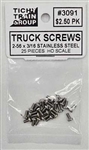 Tichy 3091 HO Stainless Steel Truck Screws for HO Freight Cars Self-Tapping 20486 x 3/16" pkg 25    