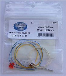 Train Control Systems 1267 LED Kit 2 Golden White 1/8" 3mm Diameter LEDs 3 Wires 2 680-Ohm Resistors