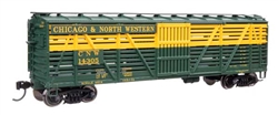 Walthers 41509 HO 40' Wood Stock Car with Dreadnaught ends Chicago & North Western #14343