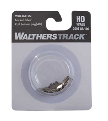 Walthers 83102 HO Code 83 or 100 Nickel-Silver Rail Joiners Pkg 48