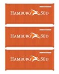 Walthers 18052 HO 20' Fully Corrugated Container 3-Pack Hamburg Sud
