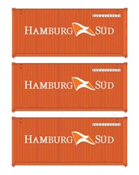 Walthers 18052 HO 20' Fully Corrugated Container 3-Pack Hamburg Sud