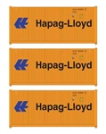 Walthers 18053 HO 20' Fully Corrugated Container 3-Pack Hapag-Lloyd