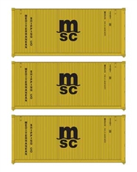 Walthers 18054 HO 20' Fully Corrugated Container 3-Pack Mediterranean Shipping Co.