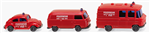 Wiking 93449 N 1970s Fire Service Vehicle Set Mercedes-Benz RTW Volkswagen MTW Vans & VW Beetle Elf Red German Lettring