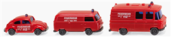 Wiking 93449 N 1970s Fire Service Vehicle Set Mercedes-Benz RTW Volkswagen MTW Vans & VW Beetle Elf Red German Lettring