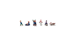 Woodland A1966 HO Children Sledding Scenic Accents 5 Children Snowman
